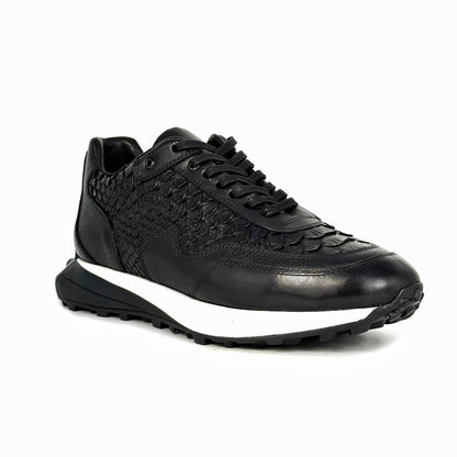 BLACK LEATHER & PYTHON SNEAKER