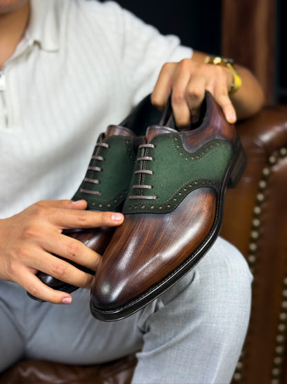 ROBERT LEATHER &amp; SUEDE BROWN GREEN