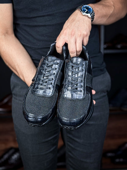 URIEL SNEAKER CROCODILE &amp; MANTA RAY BLACK 