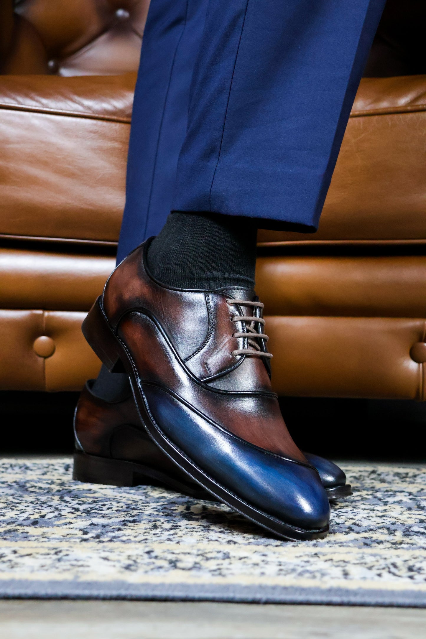 BROWN & BLUE LEATHER MICHAEL W/RIBETE