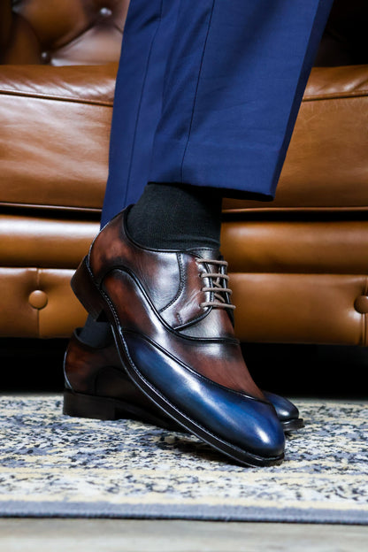 BROWN & BLUE LEATHER MICHAEL W/RIBETE