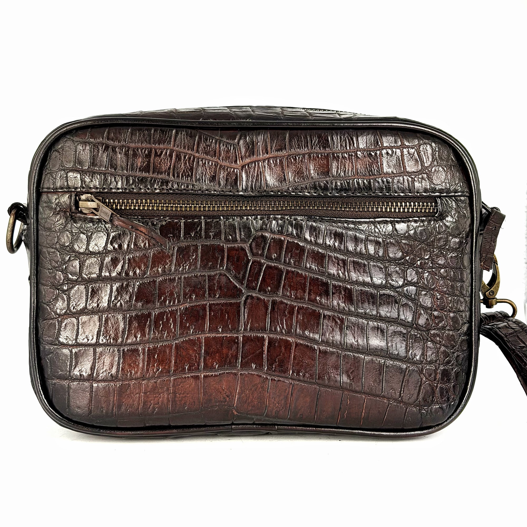 BANDOLERA TWO BAG COCODRILO BROWN