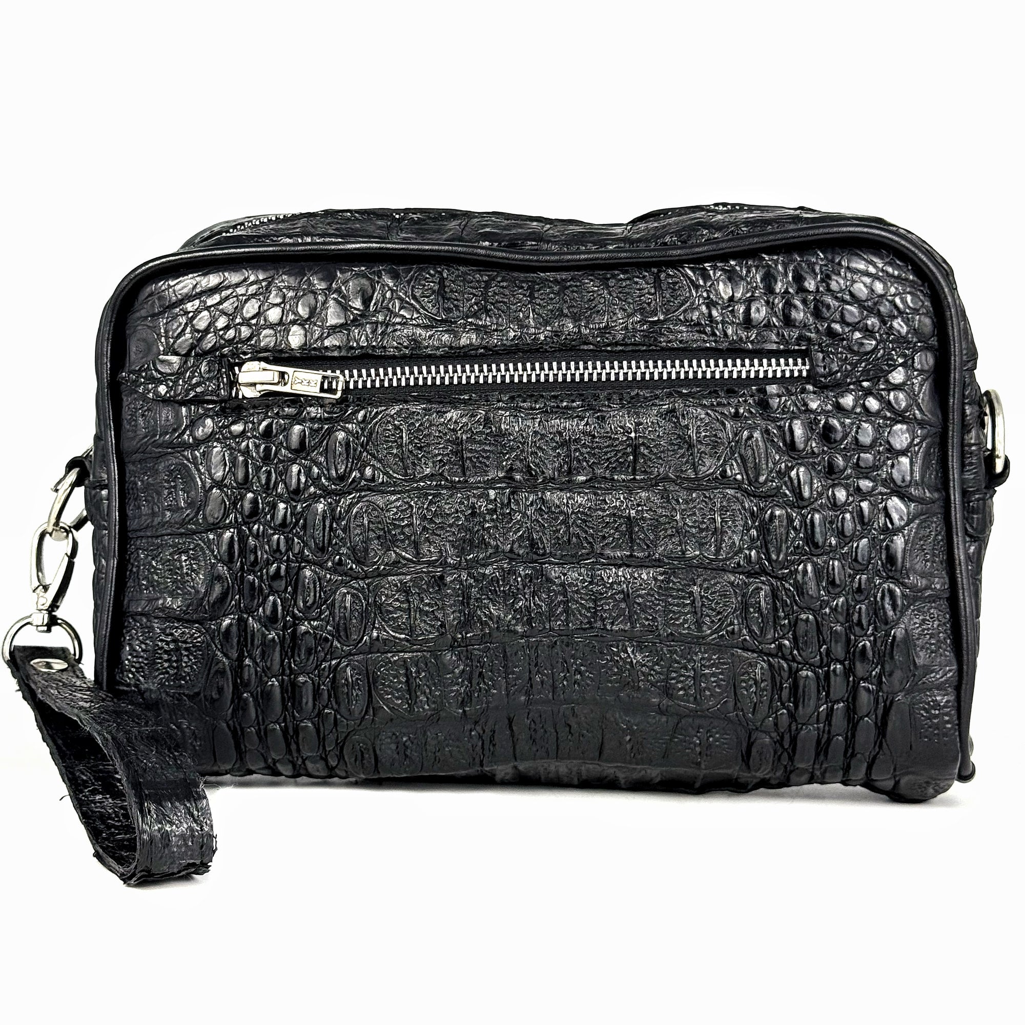 BLACK FUSCUS CROCO BANDOLERA