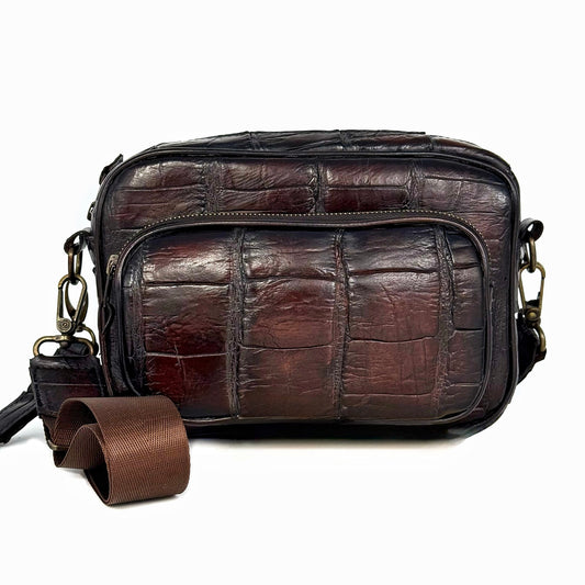 BANDOLERA VINO COCODRILO ALLIGATOR TWO BAG