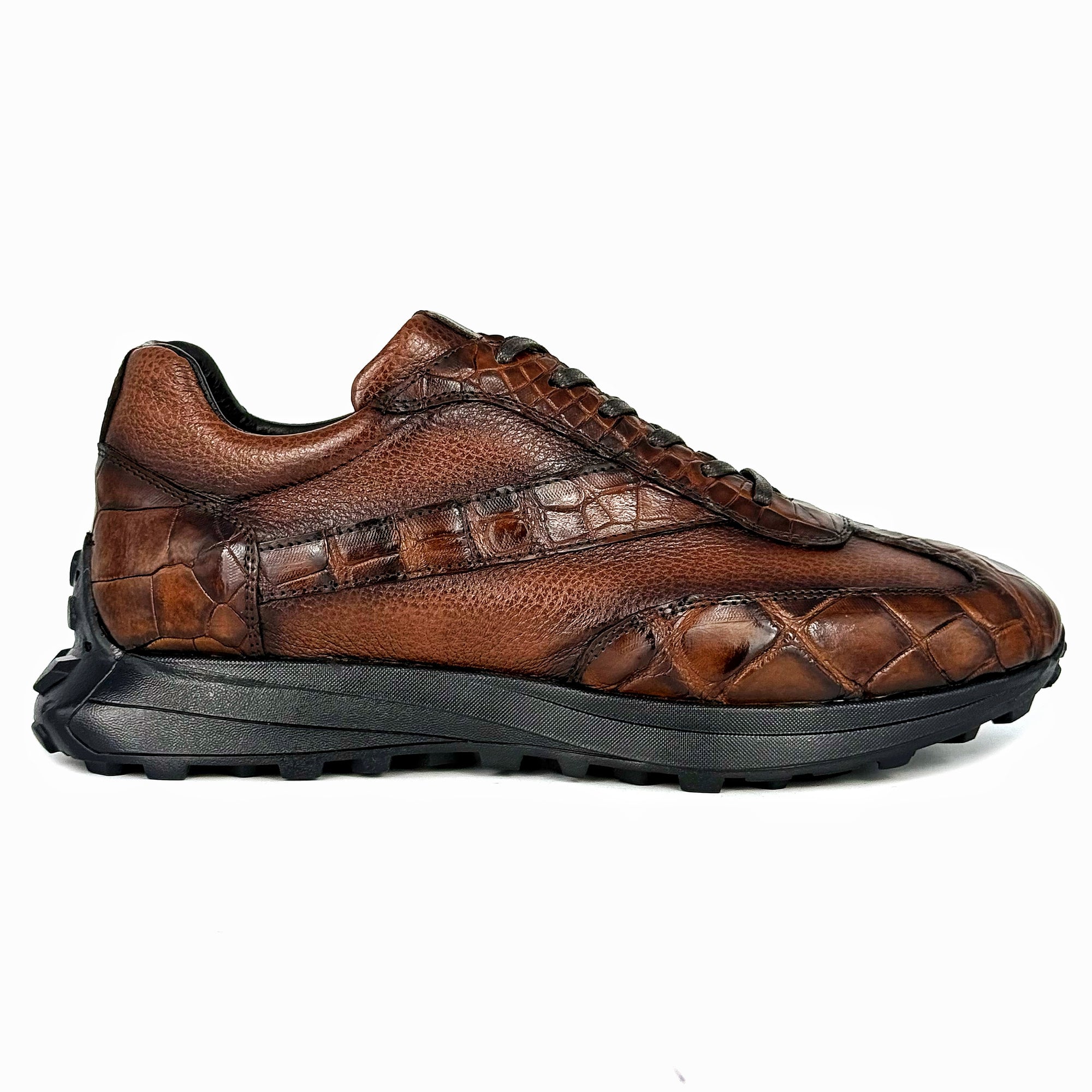 BROWN LEATHER & CROCO SNEAKER