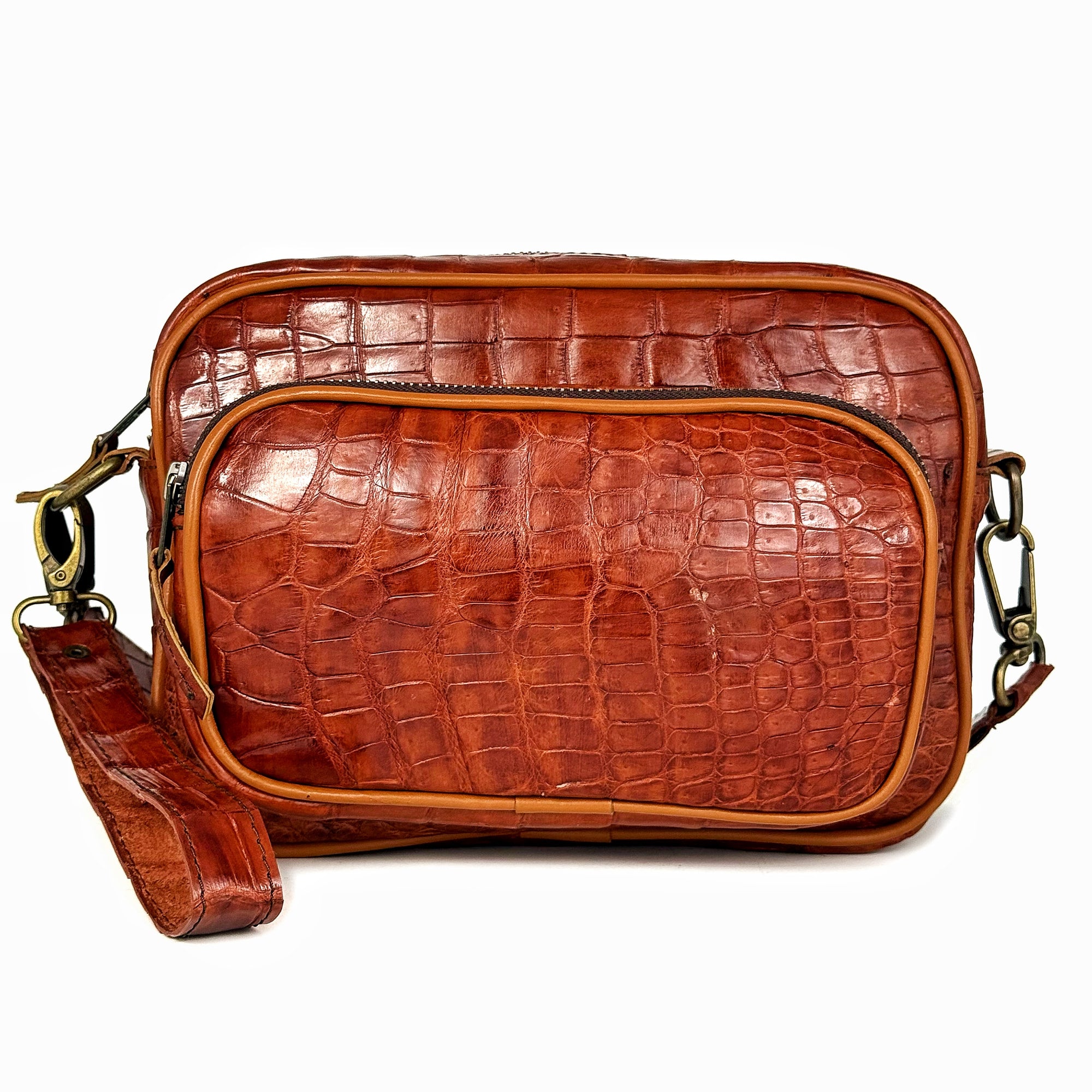 BANDOLERA CARAMEL COCODRILO TWO BAG