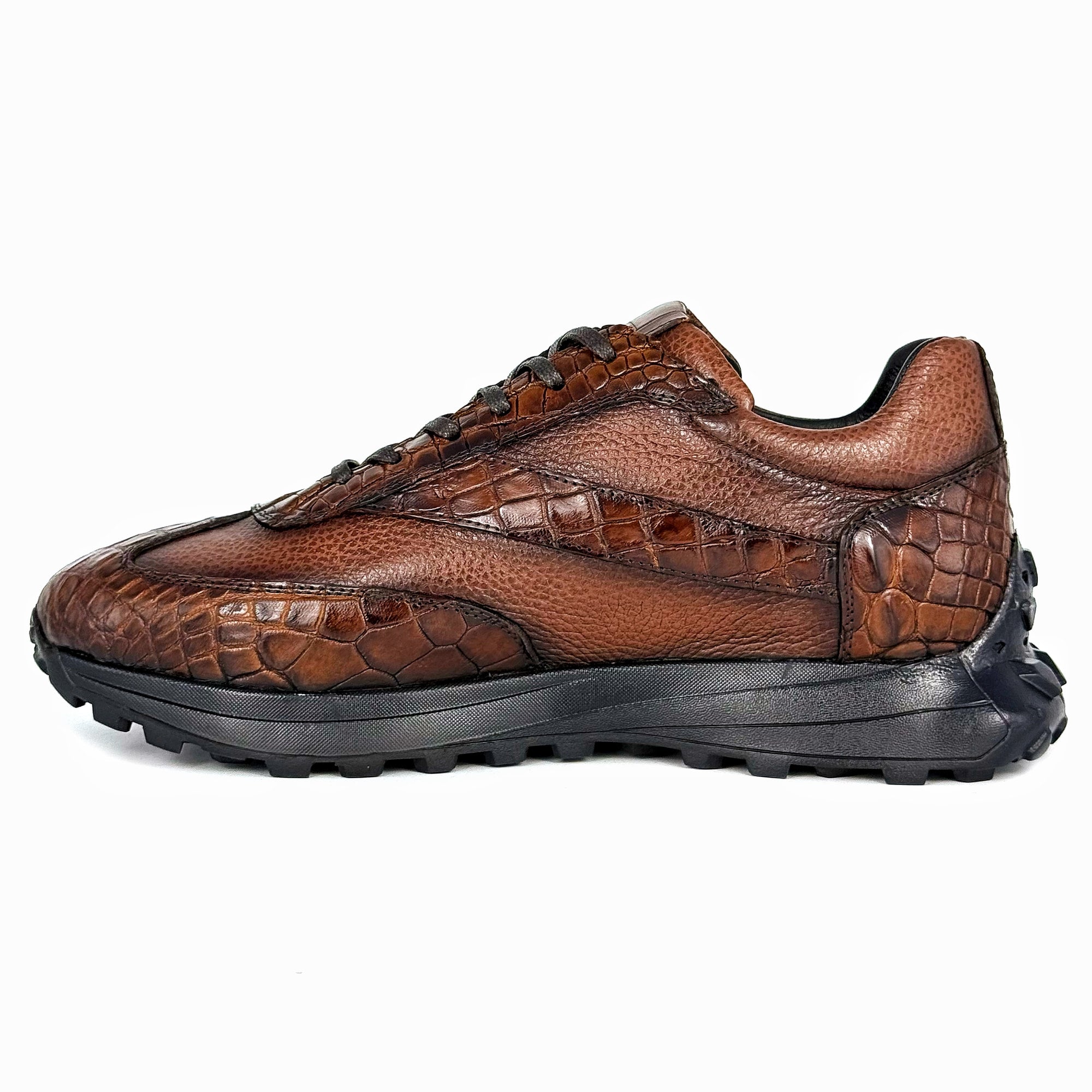 BROWN LEATHER & CROCO SNEAKER
