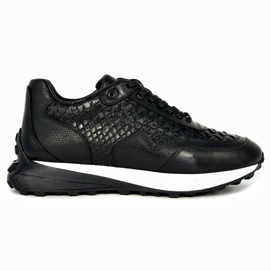 BLACK LEATHER & PYTHON SNEAKER