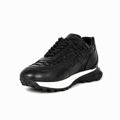 BLACK LEATHER & PYTHON SNEAKER