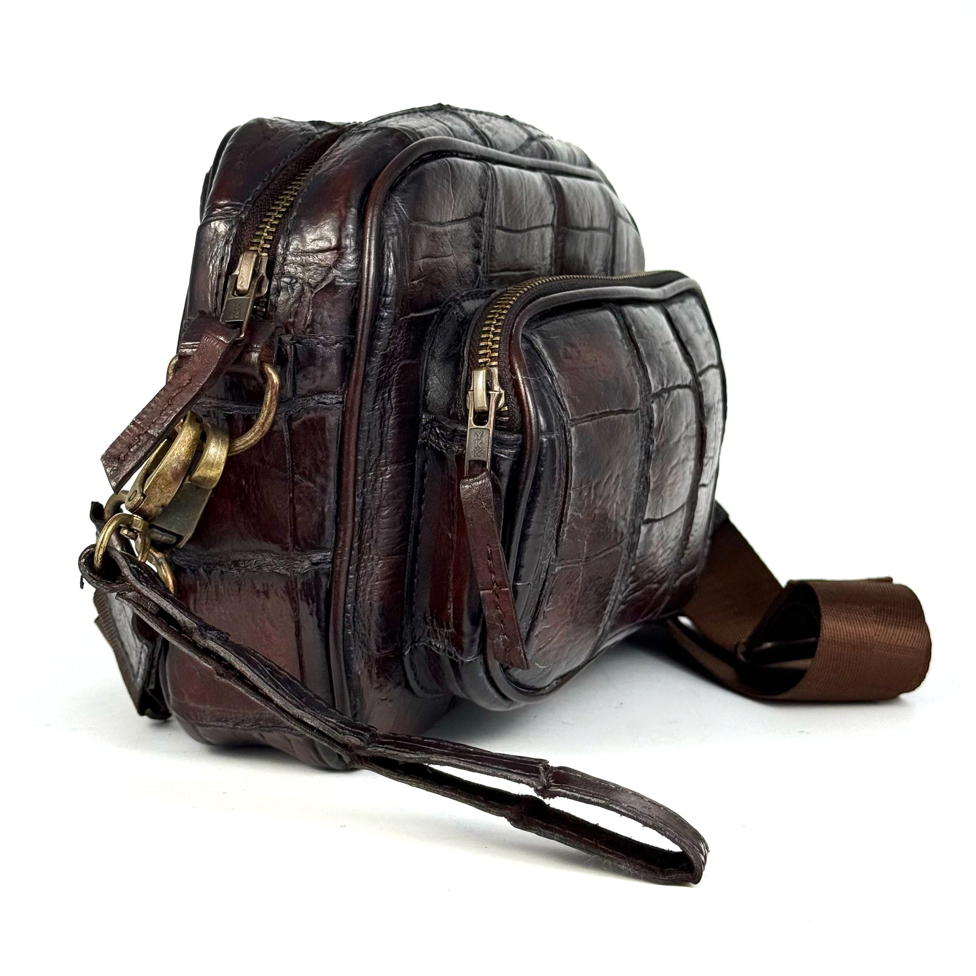 BANDOLERA VINO COCODRILO ALLIGATOR TWO BAG