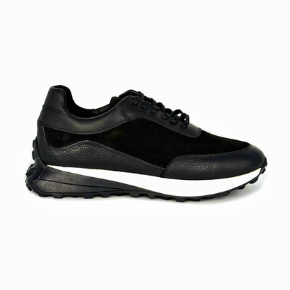 BLACK LEATHER & SUEDE SNEAKER