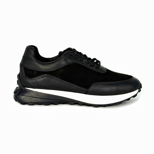 BLACK LEATHER & SUEDE SNEAKER