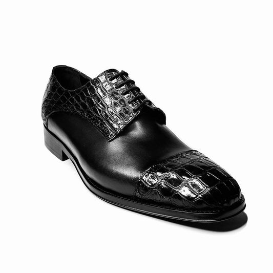 BLACK CROCO & LEATHER SAUL